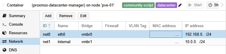 configure lxc network