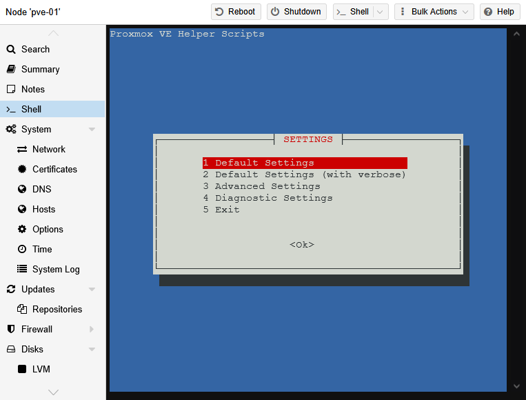 installation process default settings